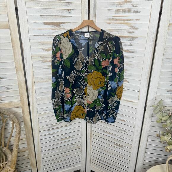 CABI 3762 Womens LARGE Snake Charmer Sheer Dark Floral Blouse Top Balloon Sleeve - Picture 13 of 16